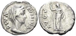 Ancient Coins - Diva Faustina I. Died 140/1 AD. AR Denarius (2.68g. 18mm). Rome mint. RIC 360