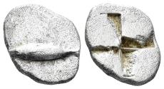 Ancient Coins - Mysia, Kyzikos. Circa 550-530 BC. AR Obol (0.58g, 9mm). Rosen 521