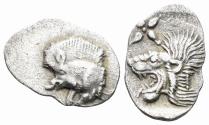 Ancient Coins - Mysia, Kyzikos. Circa 450-400 BC. AR Hemiobol (0.38g, 12mm). SNG BN 375