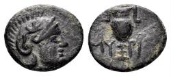 Ancient Coins - Aiolis, Myrina. Circa. 2nd century BC. AE 10mm (0.88 gm). BMC 20