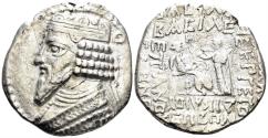 Ancient Coins - Parthian Kingdom. Gotarzes II. Circa 40-51 AD. AR Tetradrachm (13.42g, 29mm). Seleukeia on the Tigris. Dated Hyperberetaios SE 358 (September, 47 AD). Sellwood 65.8-17
