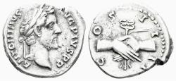 Ancient Coins - Antoninus Pius. 138-161 AD. AR Denarius (3.00g, 19mm). Rome mint. Struck 145-61 AD. RIC 136