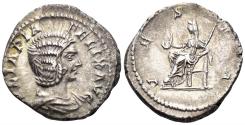 Ancient Coins - Julia Domna, Augusta. 193-217 AD. AR Denarius (2.33g, 18mm). Rome mint. Struck 215 AD. RIC 391