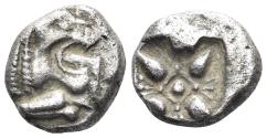 Ancient Coins - Ionia, Miletos. Late 6th-early 5th centery BC. BC. AR Diobol (1.02g, 10mm). SNG Kayhan 462-475