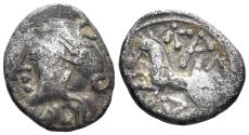 Ancient Coins - Celtic, Central Gaul, Aedui (?). Kaletedou. Circa 80-50 BC. AR Quinarius (1.87g, 18.5mm). DLT 8178