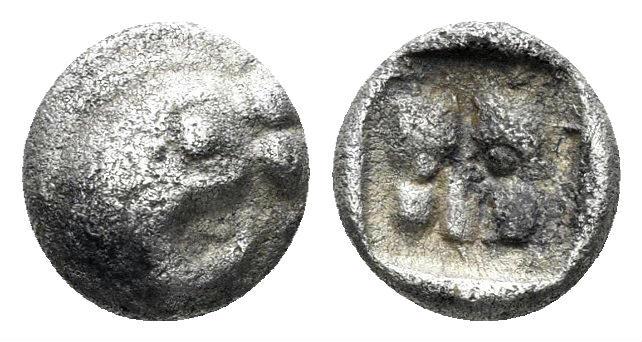 Ancient Coins - Karia uncertain. Circa 460-440 BC. AR Obol (0.56 gm, 7.5mm). Extremely rare