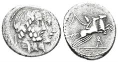 Ancient Coins - C. Censorinus, Rome. 88 BC. AR Denarius (3.59g, 19mm). Rome mint. Crawford 346/1d