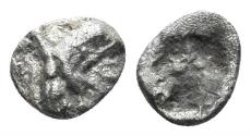 Ancient Coins - Ionia, Teos. Circa 475-450 BC. AR Tetartemorion (0.21 gm, 6.5mm). Balcer 123