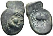 Ancient Coins - Celtic Eastern Europe. Imitations of Philip II of Macedon. 3rd-2nd centuries BC. AE Tetradrachm (9.43g, 28mm). "Kugelwange" type. Struck by the Skordoski in Syrmia. OTA 197/12-13