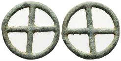Ancient Coins - Celtic Central Europe. Helvetii. 3rd-2nd centuries BC. Cast Potin Wheel (0.55g, 15mm). Siron, Rouelles Objets Mystérieux N5