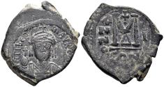 Ancient Coins - Maurice Tiberius. 582-602. AE Follis (13.12g, 32mm). Constantinople mint. Dated RY 1 (582/3). SB 492