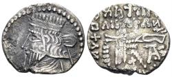 Ancient Coins - Parthian Kindom. Mithradates V. 140 AD. AR Drachm (3.47g, 19mm). Ekbatana mint. Sellwood 82.1
