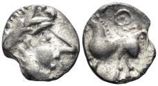Ancient Coins - Eastern Celts. Skordoski in Syrmia. Circa 3rd-2nd century BC. AR Drachm (1.76g, 15mm). Imitating Philip II of Macedon, "Kugelwange" type. OTA 204