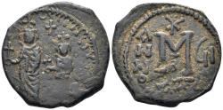 Ancient Coins - Heraclius, with Heraclius Constantine. 610-641. AE Follis (11.49g, 30mm). Seleucia Isauriae mint. Dated RY 7 (616/7). SB 845