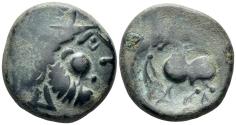 Ancient Coins - Celtic Eastern Europe. Imitations of Philip II of Macedon. 3rd-2nd centuries BC. AE Tetradrachm (10.99g, 23mm). "Kugelwange" type. OTA 197/12-13