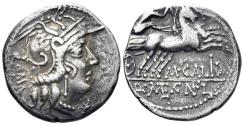 Ancient Coins - Calidius, Q. Metellus, and Cn. Fulvius. 117-116 BC. AR Denarius (3.78g. 19mm). Rome mint. Crawford-284/1a