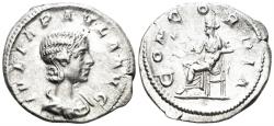Ancient Coins - Julia Paula, Augusta. 219-220 AD. AR Denarius (2.85g, 20mm). Rome mint. Struck 220 AD. RIC 211