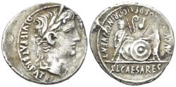 Ancient Coins - Augustus. 27 BC-14 AD. AR Denarius (3.75g, 20mm). Lugdunum mint. Struck 2 BC-4 AD. RIC 207