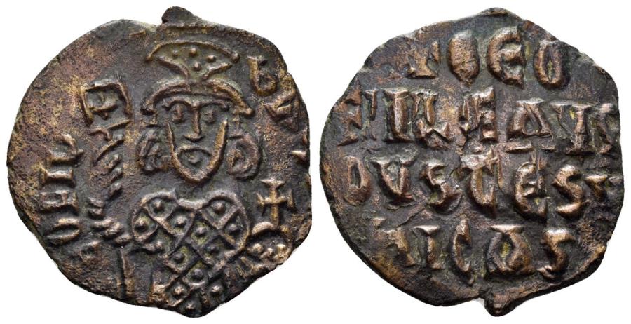 Ancient Coins - Theophilus, 826-842 AD. AE Follis (4.43 gm, 27mm). Constantinople mint. Struck 830/1-842 AD. SB 1667