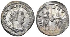 Ancient Coins - Valerian I. 253-260 AD. AR Antoninianus (3.59g, 21.5mm). Samosata mint. Struck 255/6 AD. RIC 292