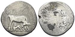 Ancient Coins - Illyria, Dyrrhachion. Circa 250-200 B.C. Plated Drachm (2.76g, 18mm). Philos and Meniskos, magistrates. Mionnet 145