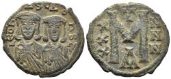 Ancient Coins - Leo III the Isaurian, with Constantine V. 717-741. AE Follis (4.23g, 21mm). SB 1516