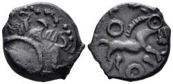 Ancient Coins - Celtic Gaul, Aulerques Éburovices / Carnutes. Circa 50 BC. AE 15mm (2.75g). dérivé des types éburovices en or. DT 2460