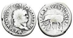 Ancient Coins - Titus. 79-81 AD. AR Denarius (3.11g, 19mm). Rome mint. Struck 80 AD. RIC 115