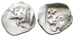 Ancient Coins - Mysia, Kyzikos. Circa 450-400 BC. AR Hemiobol (0.40g, 10mm). SNG BN 375
