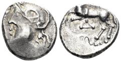 Ancient Coins - Celtic Central Gaul, Aedui (?). Kaletedou. Circa 80-50 BC. AR Quinarius (1.99g, 13mm). BMC 319 ff