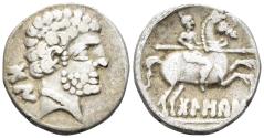 Ancient Coins - Spain, Bolskan. Circa 80-72 BC. AR Denarius (3.98g, 17mm). SNG BM Spain 710-33