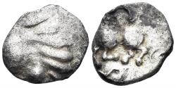 Ancient Coins - Celtic Central Europe. Vindelici. AR Quinarius (1.77g, 14mm). of the 'bundle coin' type. Ziegaus 367