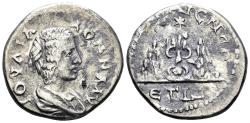 Ancient Coins - Cappadocia, Caesarea. Julia Domna Augusta, 193-217 AD. AR Drachm (3.13g, 18mm) Dated RY 17 (209 AD). Sydenham 443 var.