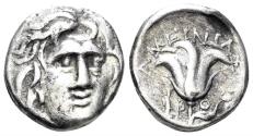 Ancient Coins - Karia, Rhodos (Island), Rhodes. Circa 230-205 BC. AR Hemidrachm (1.31g, 11mm). Ameinias magistrate. SNG von Aulock 2817