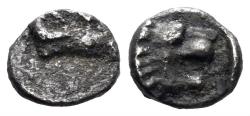 Ancient Coins - Karia, uncertain mint. 4th century BC. AR Tetartemorion (0.19g, 5mm). SNG Keckman 903