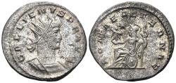 Ancient Coins - Gallienus, 253-268 AD. Silvered Antoninianus (4.42g, 21mm). Antioch mint Struck 264/5 AD. RIC 654