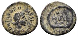 Ancient Coins - Theodosius I. 379-395 AD. AE4 (1.01 gm, 13mm). Cyzicus mint. Struck 378-383 AD. RIC 21c