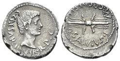 Ancient Coins - Octavian. 44-27 BC. AR Denarius (3.60 gm, 20mm). Military mint traveling with Octavian in Italy; Q. Salvius, moneyer. Struck early 40 BC. Crawford 523/1a