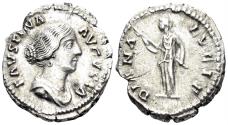 Ancient Coins - Faustina II, Augusta. 147-176 AD. AR Denarius (3.12g, 19mm). Rome mint. RIC 674
