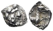 Ancient Coins - Lykaonia, Laranda. 4th century BC. AR Obol (0.51g, 9mm). Gokturk 70