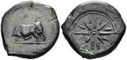 Ancient Coins - Sicily, Tauromenion. Campanian mercenaries. 354/3-344 BC. AE Hemilitron (26.38g, 34mm). Castrizio Series I, 1; Campana (Kampanoi) 2