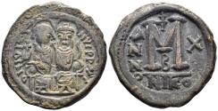 Ancient Coins - Justin II, with Sophia. 565–578. AE Follis (14.32g, 30mm). Nicomedia mint. Dated RY 10 (574/5). SB 369