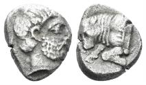 Ancient Coins - Karian Satraps, Hekatomnos. 395-377 BC. AR Diobol (1.21 gm, 11mm). Mylasa mint. Winzer 13.1