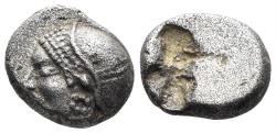 Ancient Coins - Ionia, Phokaia. Circa 521-478 BC. AR Diobol (1.12g, 10mm). SNG Kayhan 522