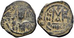 Ancient Coins - Maurice Tiberius. 582-602. AE Follis (10.34g, 29mm). Nicomedia mint. Struck 582-602. Struck RY 13 (594/5). SB 512