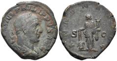 Ancient Coins - Philip I Arabs. 244-249 AD. AE Sestertius (14.55g, 29mm). Rome mint. Struck 245-7 AD. RIC 168a