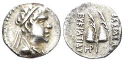 Ancient Coins - Greco-Baktrian Kingdom. Eukratides I Megas. Circa 170-145 BC. AR Obol (0.68g, 11mm). SNG ANS 458-9