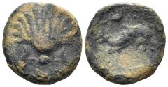 Ancient Coins - Spain, Arse-Saguntum. Circa 200-150 BC. AE Quarter Unit (1.43g, 13mm). SNG BM Spain 1112