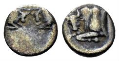 Ancient Coins - Karia uncertain. Circa 394-387 BC. AR Persic Hemiobol (0.46 gm, 8mm). SNG Kayan 969