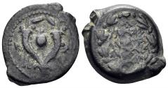 Ancient Coins - Judaea, Hasmonean Kingdom. John Hyrcanus I. 134-104 BC. AE Prutah (2.02g, 16mm). Jerusalem mint. Hendin 1132